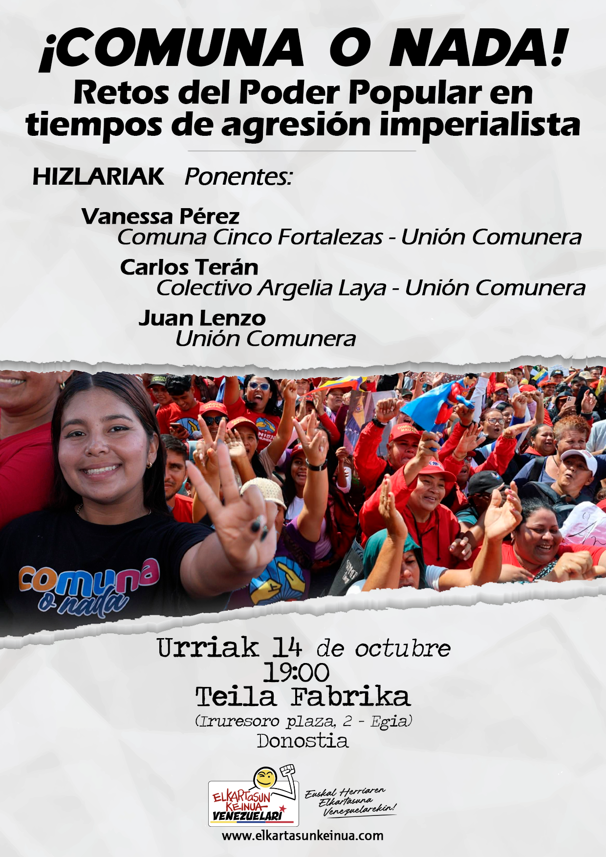 Urriak 14 hitzaldia Donostian: «Retos del Poder Popular en tiempos de agresión imperialista»